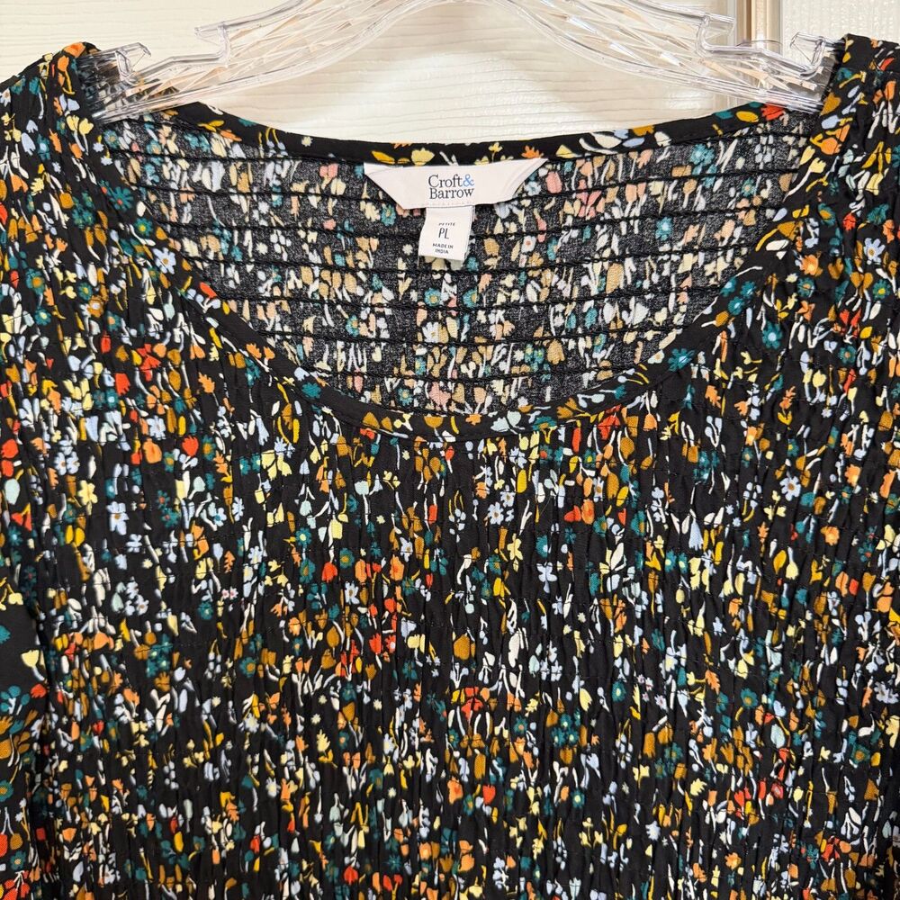 NWT Croft & Barrow Modest Black Floral Smocked Midi Dress Large Petite - Picture 2 of 4